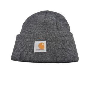 Carhartt Knit Beanie Hat Gray Cuffed Logo Patch Men's